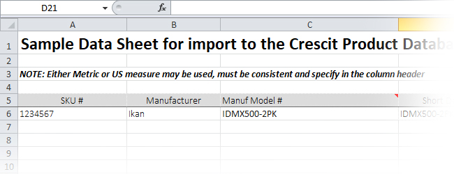 Cresct Product Data XLS Template